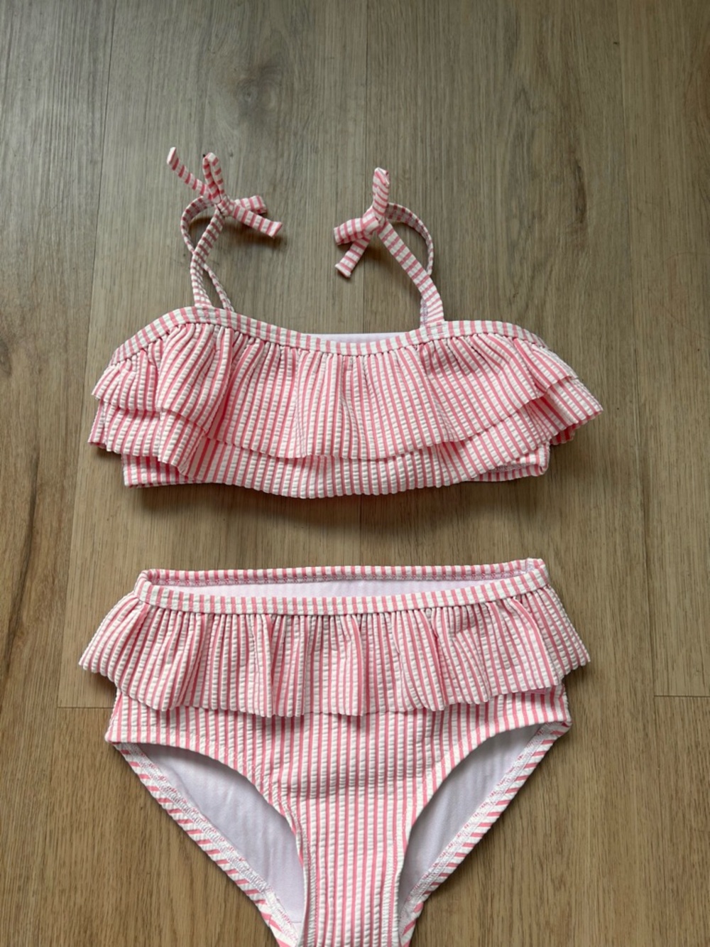 RuffleButts Bubblegum Pink Seersucker Bow Ruffle Bikini